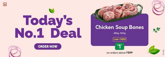 Freshtohome FreshToHome - Today's No.1 Deal- Chicken Soup Bones at Rs. 1*