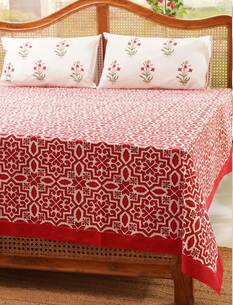 Jaypore - Elegant Red Floral Bedsheet Collection