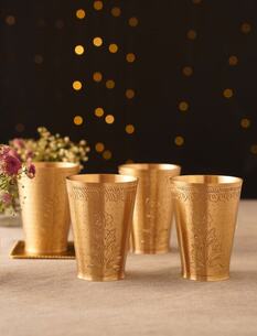 Jaypore - Elegant Brass Tumbler Set - Perfect for Festive Dining