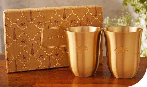 Jaypore Jaypore - Elegant Brass Tumblers Set